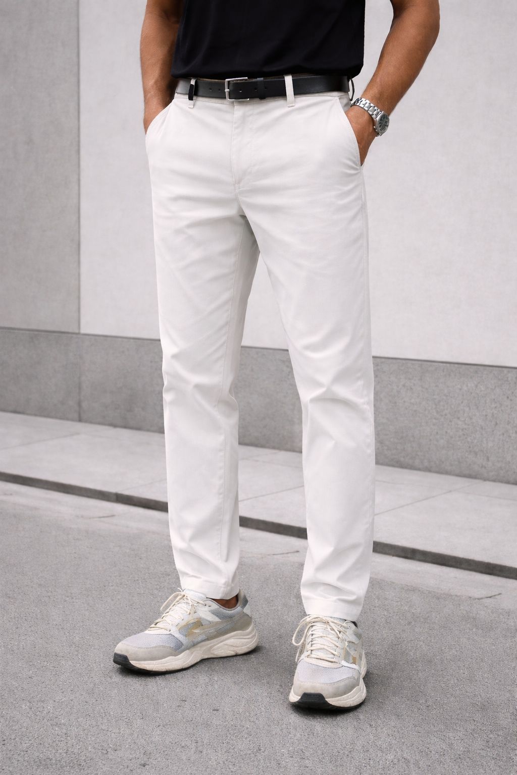 Men Regular Fit White Pure Cotton Trousers