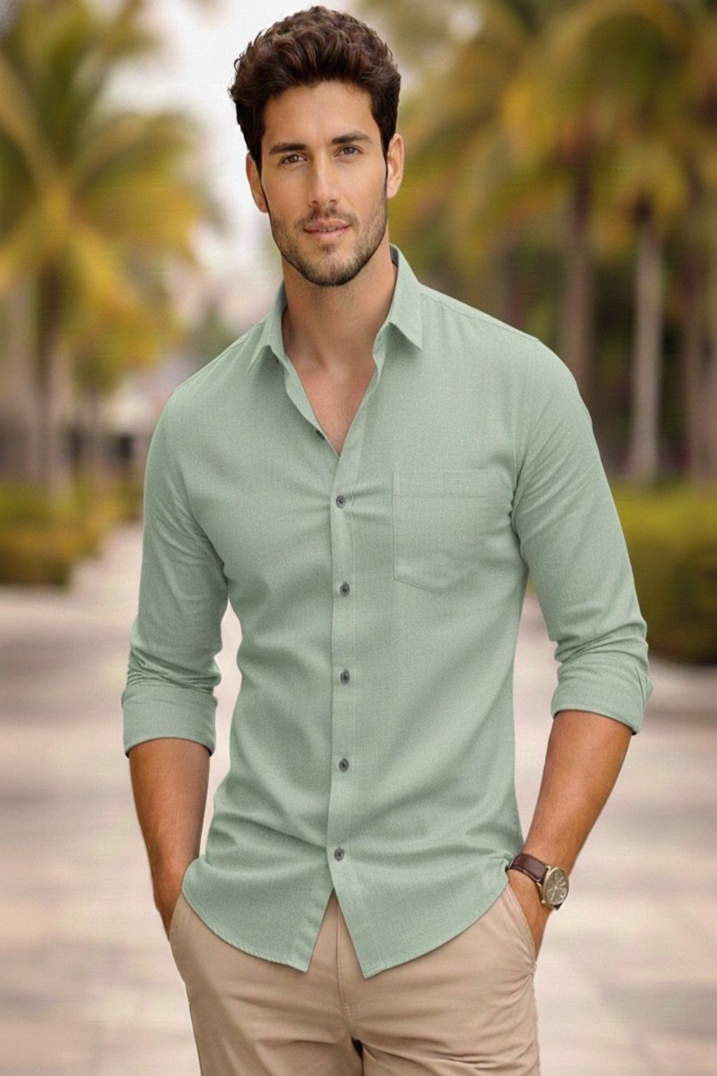 Men Regular Fit Self Design Spread Collar Navy Shirt