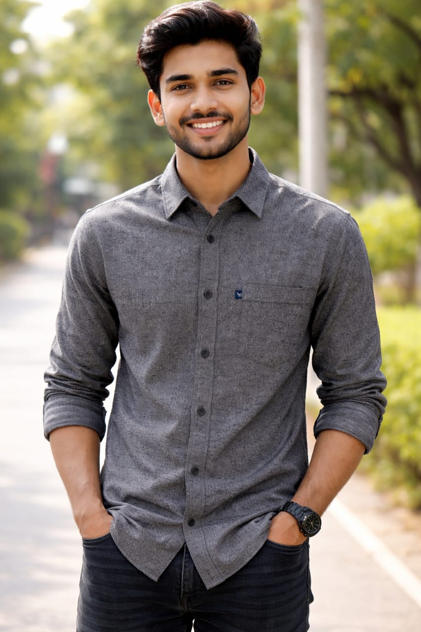 Men Regular Fit Self Design Spread Collar Cotton Shirt