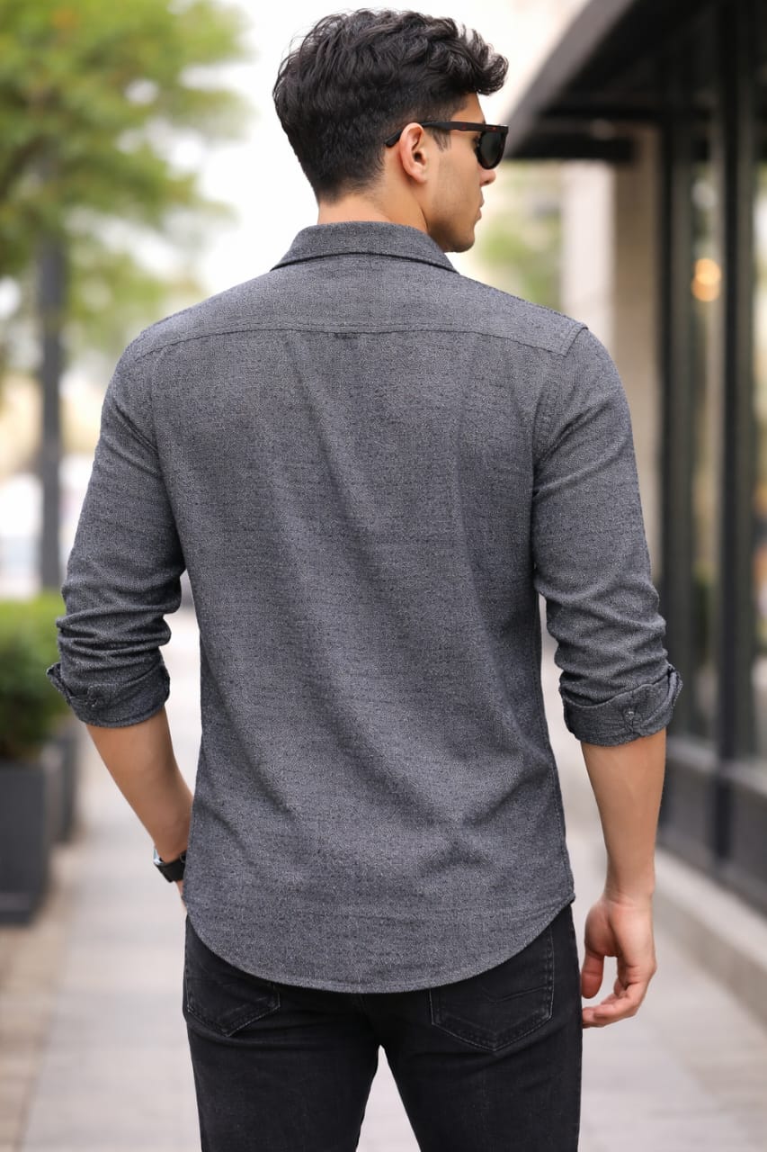 Men Regular Fit Self Design Spread Collar Cotton Shirt