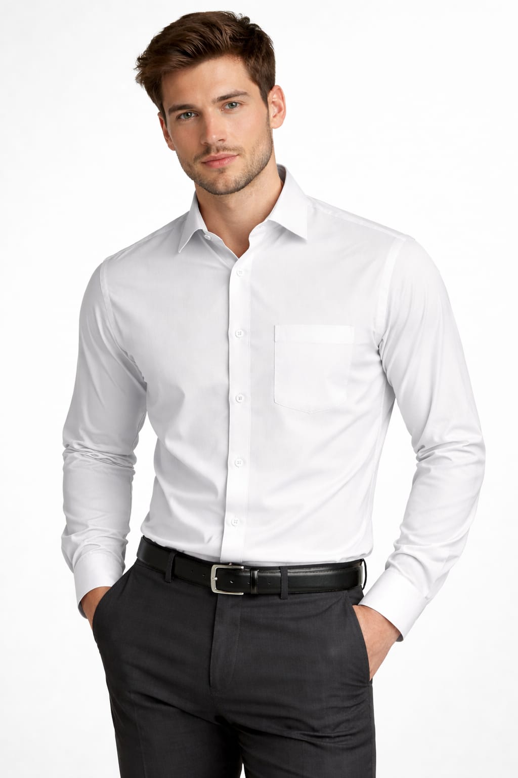 Men Regular Fit White Cotton Shirt